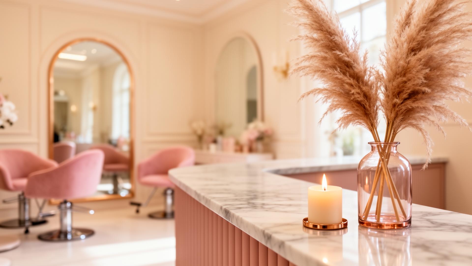 Espacio elegante de estética Bella Bell con tonos rose gold e ivory